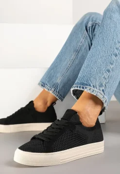 Czarne Sneakersy Ozdobione Siateczką Varlio