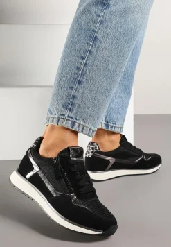 Czarne Sneakersy Ozdobione Suwakiem i Metalicznymi Wstawkami Alua