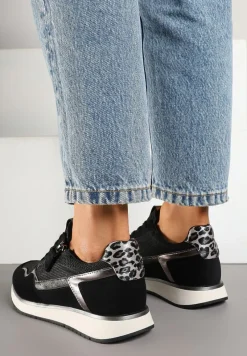 Czarne Sneakersy Ozdobione Suwakiem i Metalicznymi Wstawkami Alua