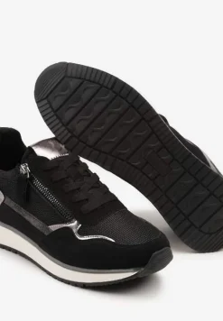 Czarne Sneakersy Ozdobione Suwakiem i Metalicznymi Wstawkami Alua