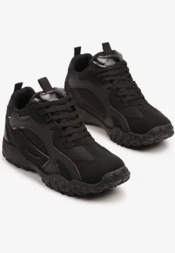 Czarne Sneakersy Ozdobione Tłoczoną Cholewką Pillitha