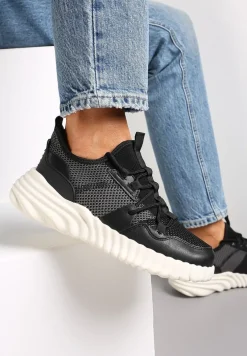 Czarne Sneakersy Sznurowane na Grubej Podeszwie Stephenie