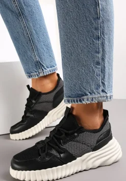 Czarne Sneakersy Sznurowane na Grubej Podeszwie Stephenie