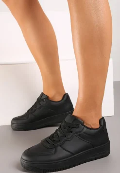 Czarne Sneakersy Sznurowane na Grubej Podeszwie Taleith