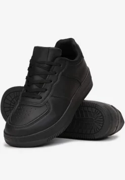 Czarne Sneakersy Sznurowane na Grubej Podeszwie Taleith