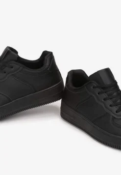 Czarne Sneakersy Sznurowane na Grubej Podeszwie Taleith