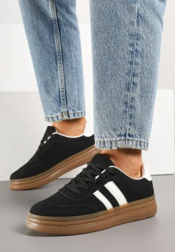 Czarne Sneakersy Tenisówki Ozdobione Paskami i Perforacją Jenadira