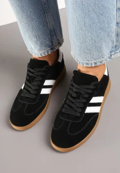 Czarne Sneakersy Tenisówki Skórzane z Paskami Alinira