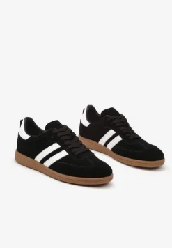 Czarne Sneakersy Tenisówki Skórzane z Paskami Alinira