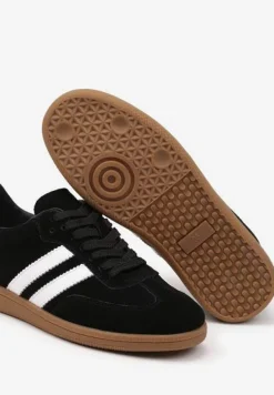 Czarne Sneakersy Tenisówki Skórzane z Paskami Alinira