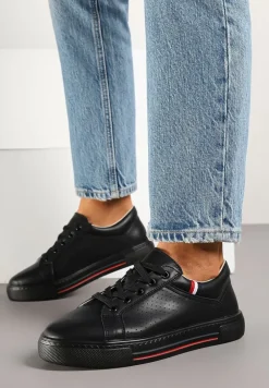 Czarne Sneakersy Tenisówki ze Skóry Naturalnej Zdobione Perforacją Tillirene