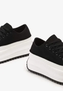 Czarne Sneakersy Trampki Przed Kostkę na Wysokiej Platformie z Ozdobnym Protektorem Ligustra