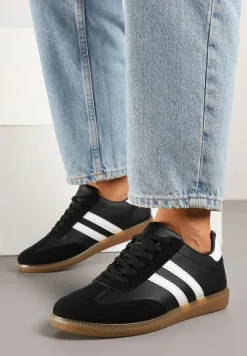 Czarne Sneakersy Typu Kultowe Tenisówki Zdobione Przeszyciami Remiana