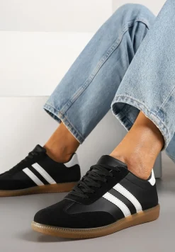 Czarne Sneakersy Typu Kultowe Tenisówki Zdobione Przeszyciami Remiana