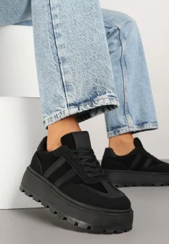 Czarne Sneakersy w Stylu Klasycznych Tenisówek na Platformie ze Żłobieniami Xarmio