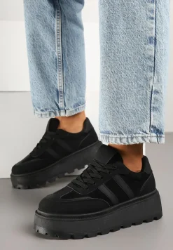 Czarne Sneakersy w Stylu Klasycznych Tenisówek na Platformie ze Żłobieniami Xarmio