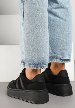 Czarne Sneakersy w Stylu Klasycznych Tenisówek na Platformie ze Żłobieniami Xarmio
