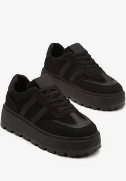 Czarne Sneakersy w Stylu Klasycznych Tenisówek na Platformie ze Żłobieniami Xarmio
