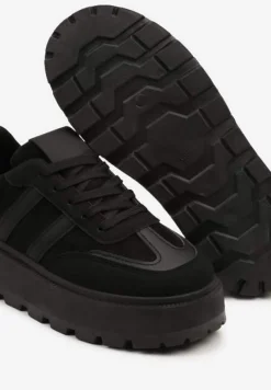 Czarne Sneakersy w Stylu Klasycznych Tenisówek na Platformie ze Żłobieniami Xarmio