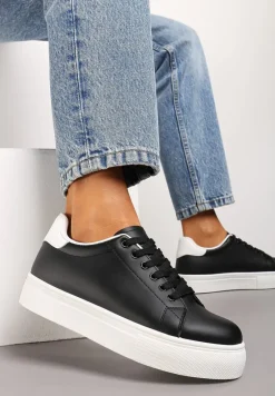 Czarne Sneakersy z Cholewką przed Kostkę na Platformie Longana