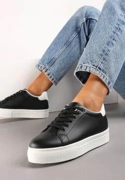 Czarne Sneakersy z Cholewką przed Kostkę na Platformie Longana