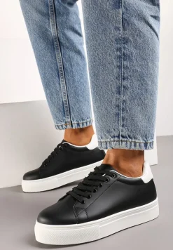 Czarne Sneakersy z Cholewką przed Kostkę na Platformie Longana