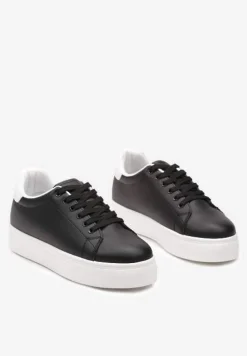 Czarne Sneakersy z Cholewką przed Kostkę na Platformie Longana