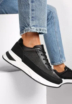 Czarne Sneakersy z Drobnymi Cyrkoniami Hinekle