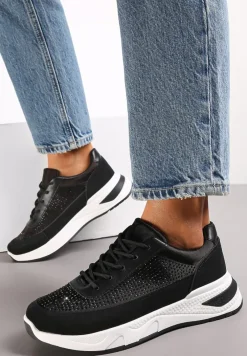 Czarne Sneakersy z Drobnymi Cyrkoniami Hinekle