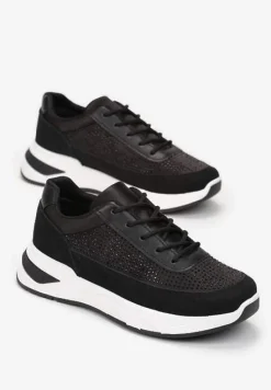 Czarne Sneakersy z Drobnymi Cyrkoniami Hinekle