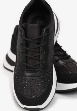 Czarne Sneakersy z Drobnymi Cyrkoniami Hinekle