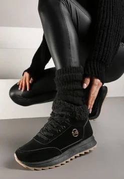 Czarne Sneakersy z Ekozamszu z Futrzaną Wyściółką Etaylla