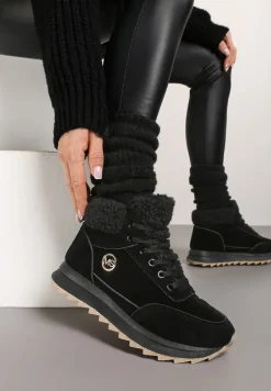 Czarne Sneakersy z Ekozamszu z Futrzaną Wyściółką Etaylla