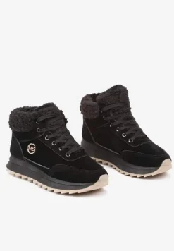 Czarne Sneakersy z Ekozamszu z Futrzaną Wyściółką Etaylla