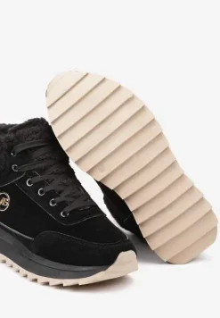 Czarne Sneakersy z Ekozamszu z Futrzaną Wyściółką Etaylla