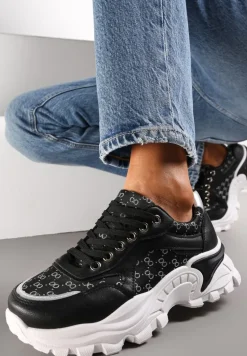 Czarne Sneakersy z Metaliczną Nitką na Grubej Podeszwie Melimeda