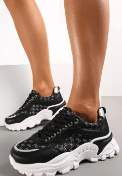 Czarne Sneakersy z Metaliczną Nitką na Grubej Podeszwie Melimeda
