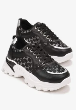 Czarne Sneakersy z Metaliczną Nitką na Grubej Podeszwie Melimeda