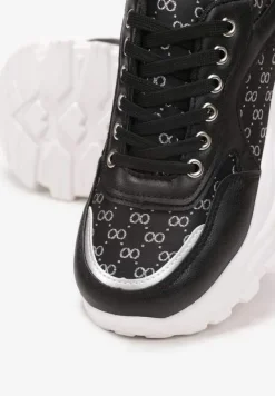 Czarne Sneakersy z Metaliczną Nitką na Grubej Podeszwie Melimeda