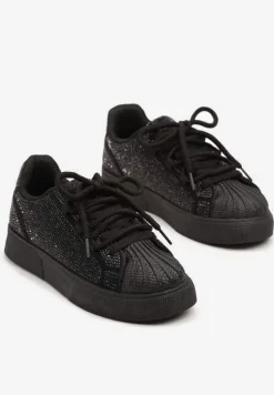 Czarne Sneakersy z Ozdobnym Tłoczeniem i Cyrkoniami Dorreia