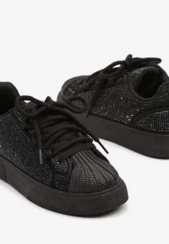 Czarne Sneakersy z Ozdobnym Tłoczeniem i Cyrkoniami Dorreia