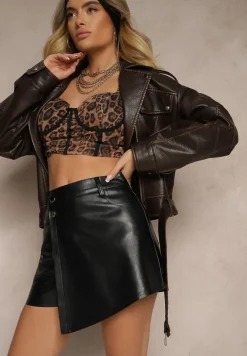 Czarne Spódnico-Spodenki z Imitacji Skóry Irithi