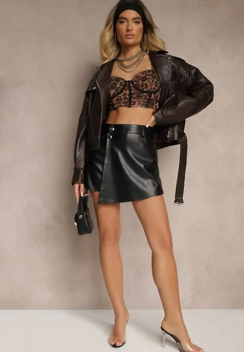 Czarne Spódnico-Spodenki z Imitacji Skóry Irithi