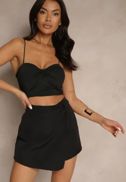 Czarne Spódnico-Szorty High Waist o Asymetrycznym Kroju Lanietta