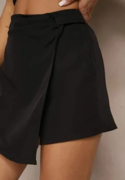 Czarne Spódnico-Szorty High Waist o Asymetrycznym Kroju Lanietta