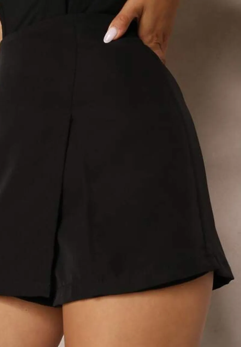 Czarne Spódnico-Szorty High Waist z Rozcięciem Vikone