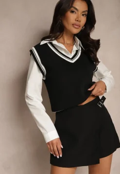 Czarne Spódnico-Szorty High Waist z Paskiem i Klamrą Nonithra