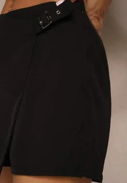 Czarne Spódnico-Szorty High Waist z Paskiem i Klamrą Nonithra