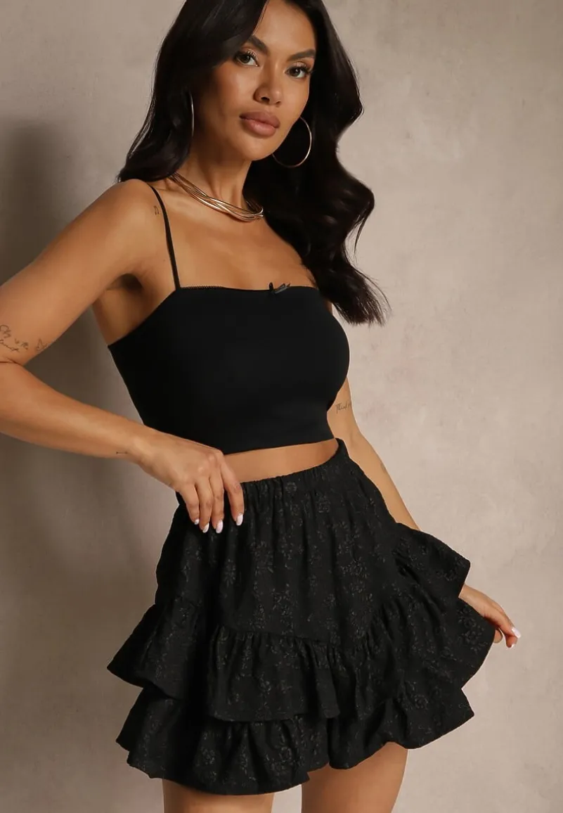 Czarne Spódnico-Szorty Ozdobione Falbankami Sopolisea