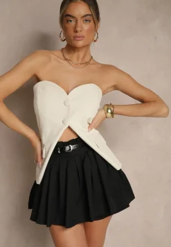 Czarne Spódnico-Szorty Plisowane High Waist Ozdobione Paskiem Eranivia